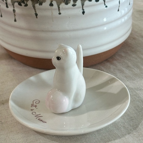 Ceramic Cat Kitty Jewelry Trinket Dish. Necklace & Ring. CAT’S MEOWS 🐈 - Picture 6 of 10